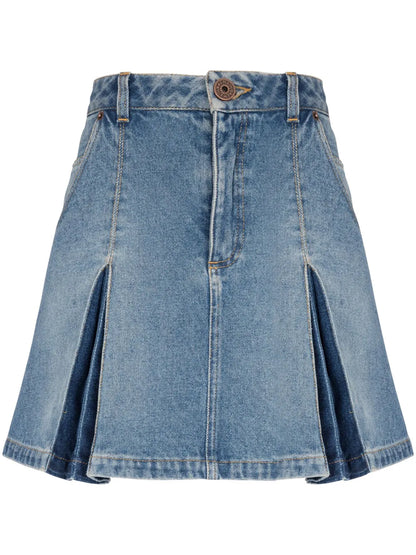 Pleated Denim Skirt