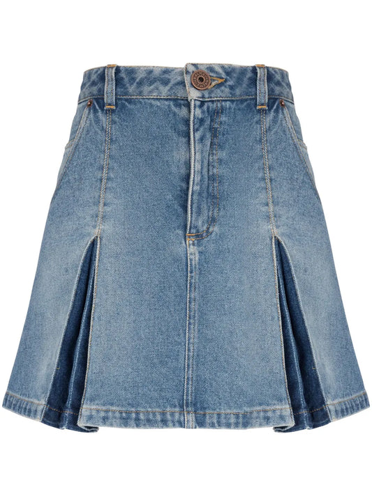 Pleated Denim Skirt