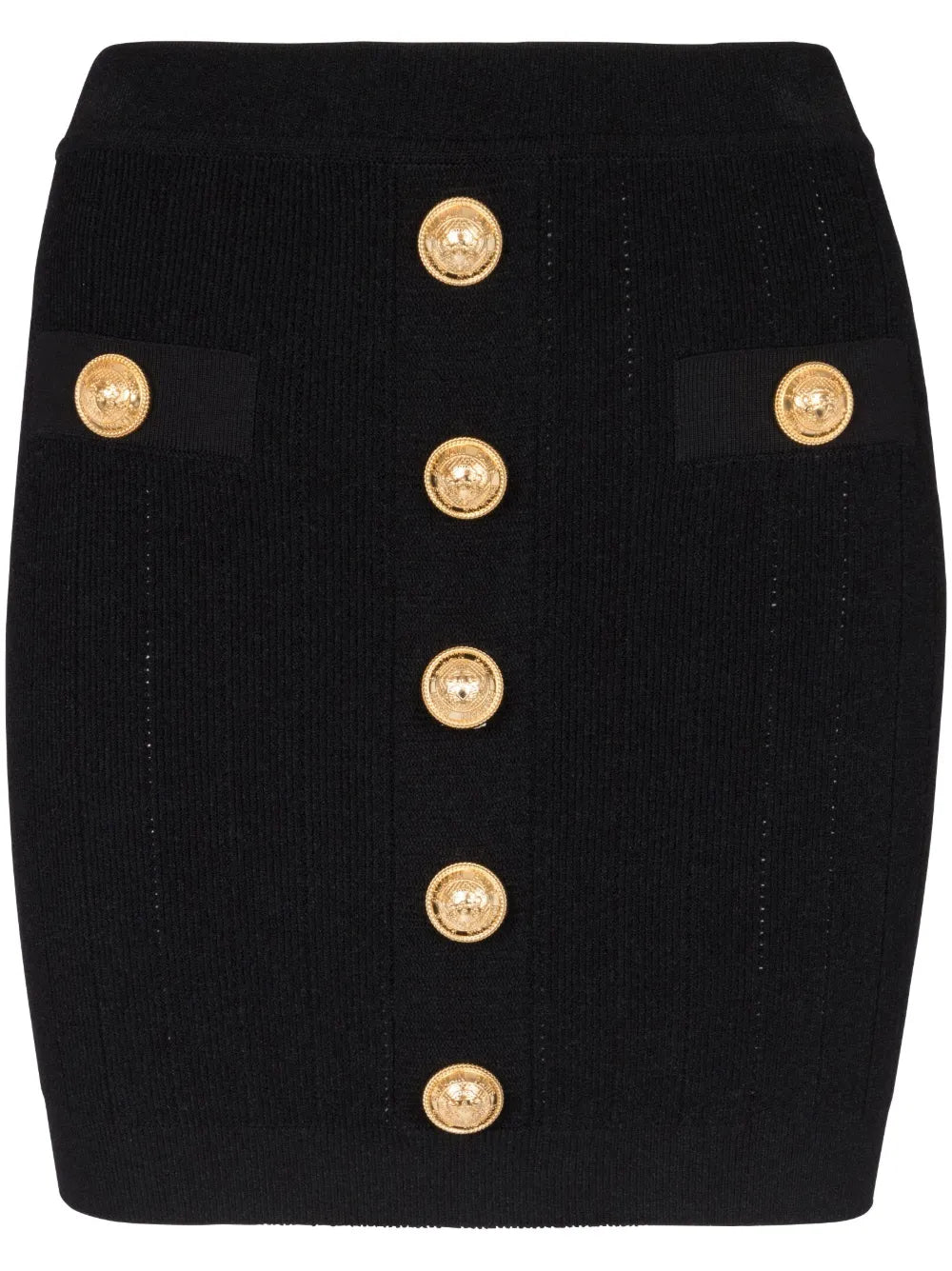 Button-Detail Knitted Miniskirt