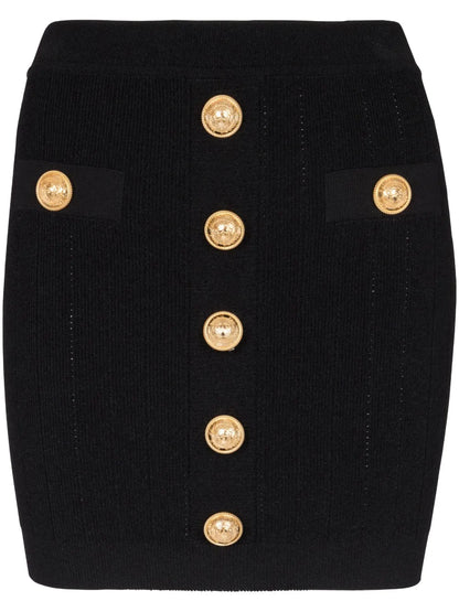Button-Detail Knitted Miniskirt