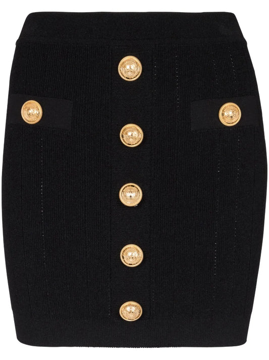 Button-Detail Knitted Miniskirt