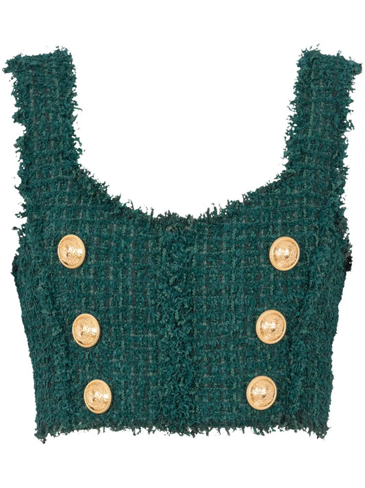6-Buttons Tweed Cropped Top