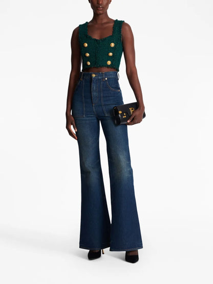 6-Buttons Tweed Cropped Top