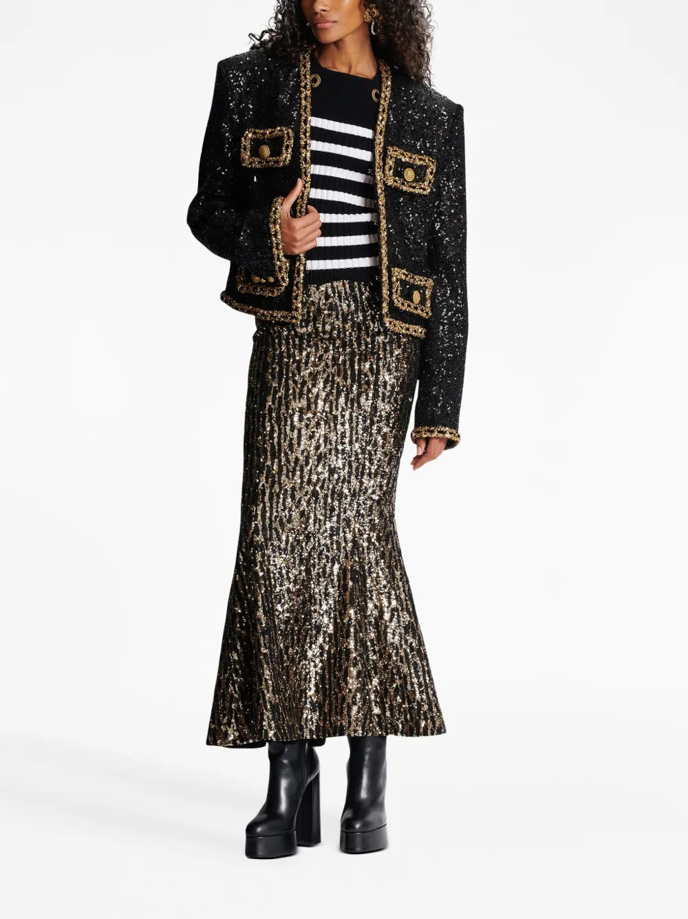 Sequin-Detail Gored Midi Skirt