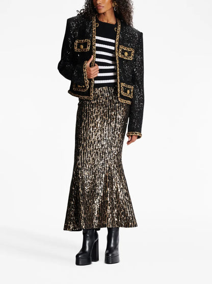 Sequin-Detail Gored Midi Skirt