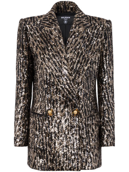 Sequin-Embellished Double-Breasted Jacket