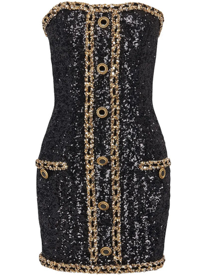 Sequin-Embellishment Bustier Minidress