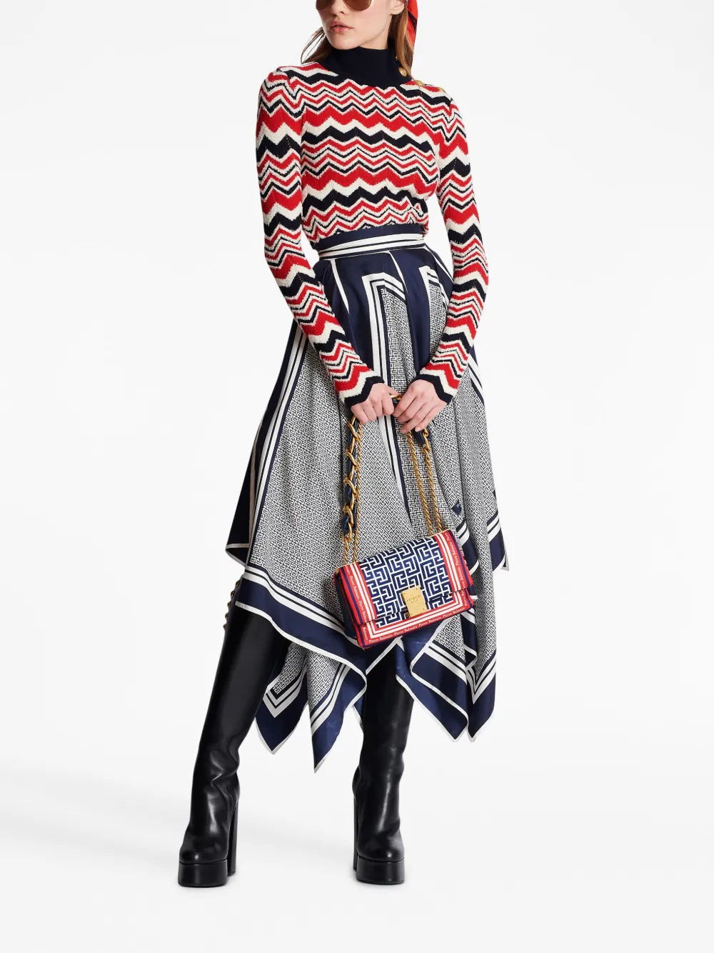 Chevron-Knit Roll-Neck Jumper