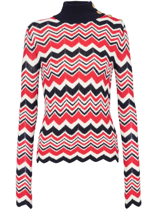 Chevron-Knit Roll-Neck Jumper