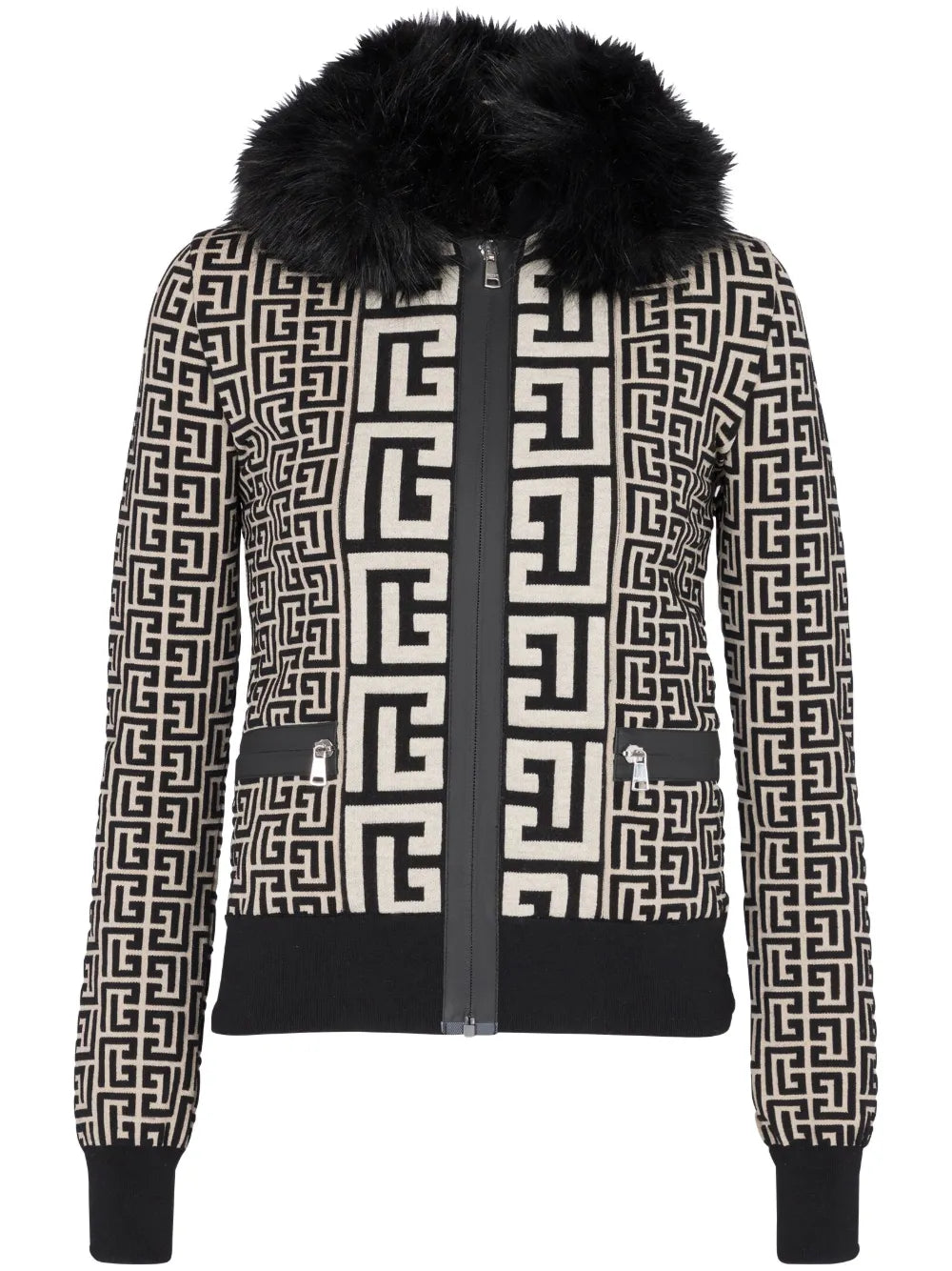 Faux Fur Collar Monogram Jacket