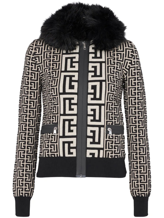 Faux Fur Collar Monogram Jacket
