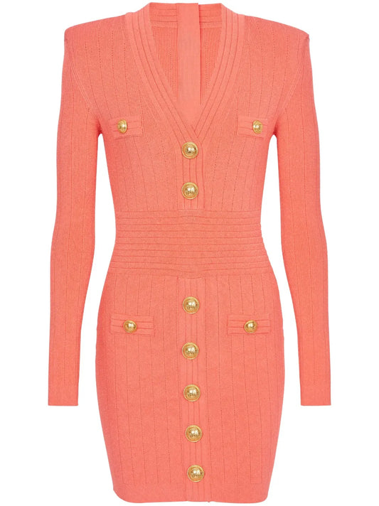 V-Neck Buttoned Minidress