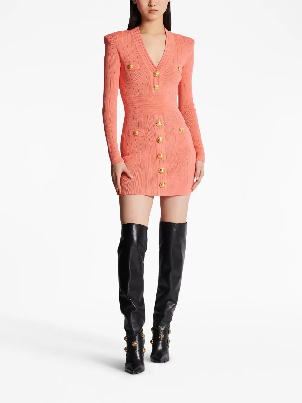 V-Neck Buttoned Minidress