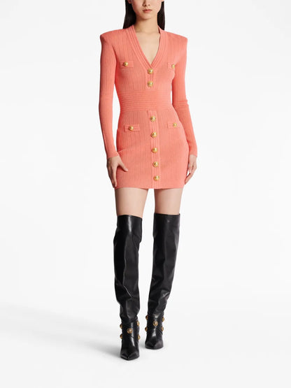 V-Neck Buttoned Minidress