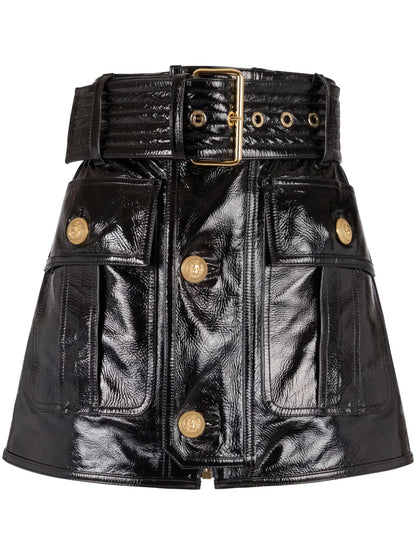 Belted Leather Miniskirt