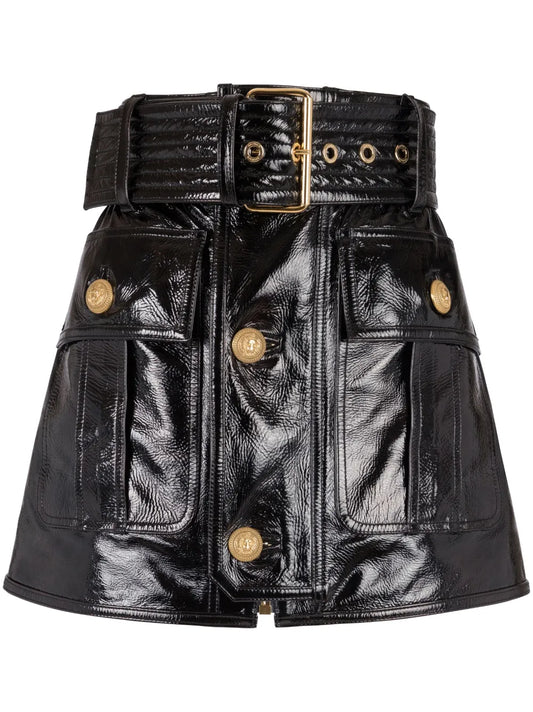 Belted Leather Miniskirt