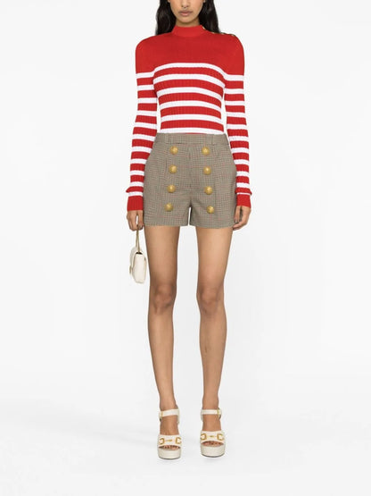 Vertical-Stripe Print Tapered-Leg Trousers