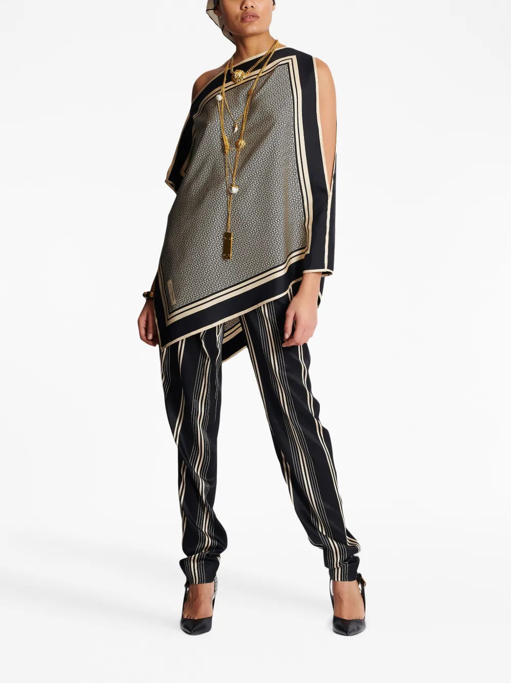 Asymmetric Draped Silk Trousers