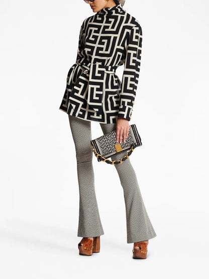 Monogram-Pattern Belted Blouse
