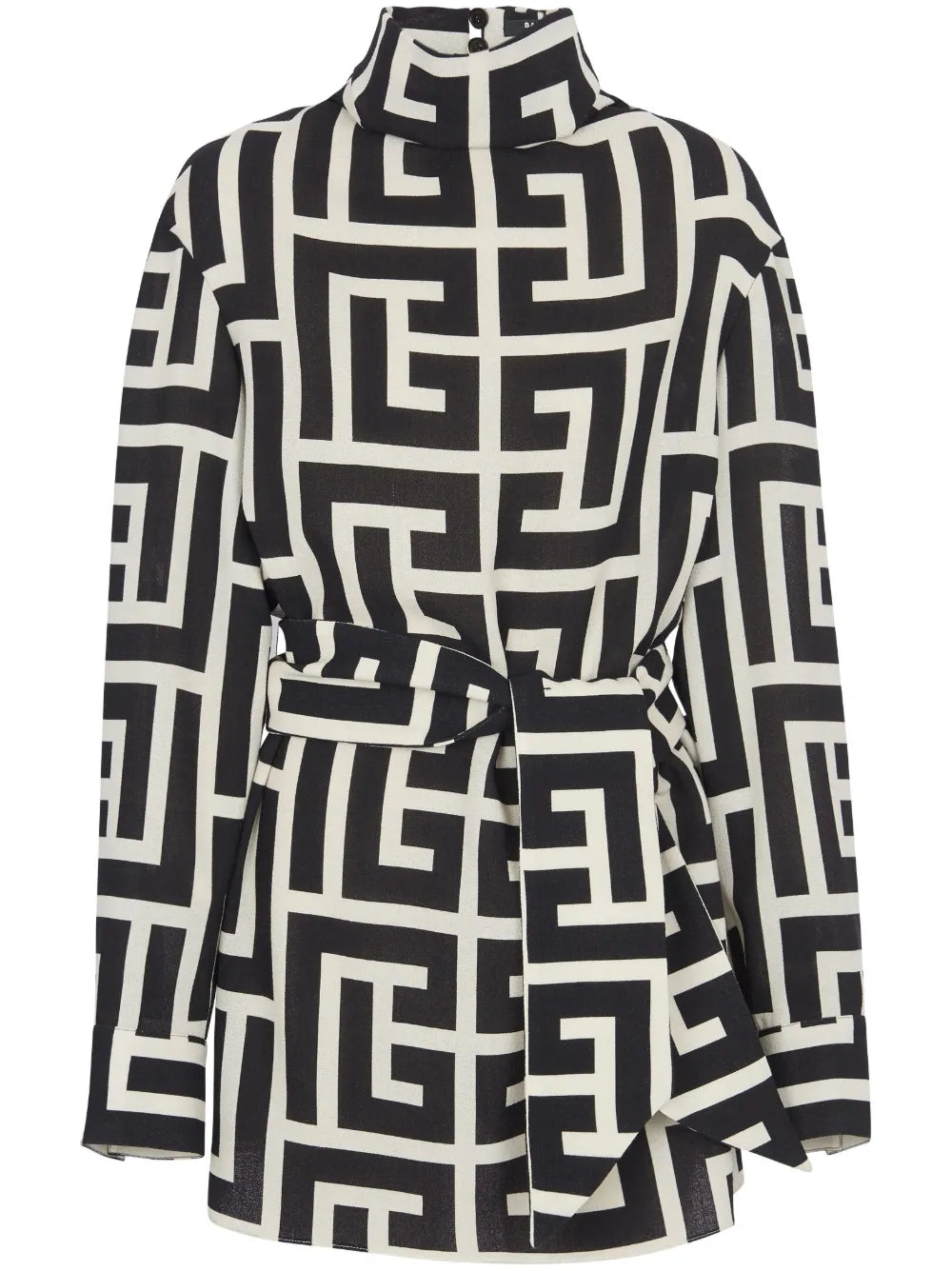Monogram-Pattern Belted Blouse