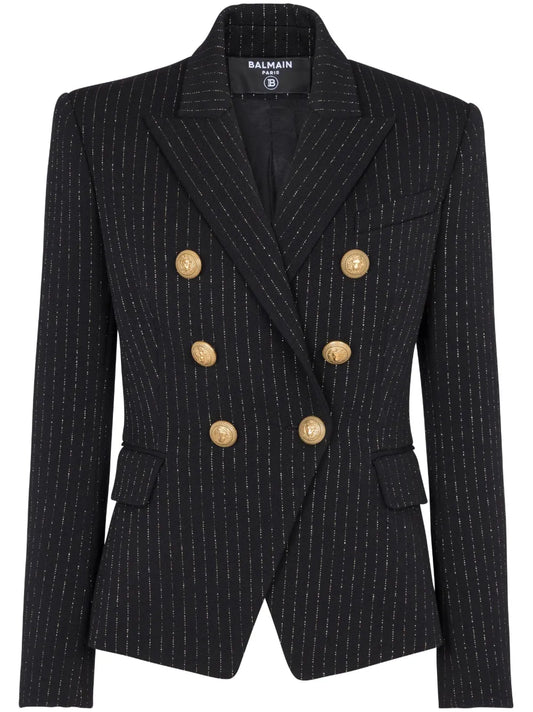 Lurex-Detail Double-Breasted Blazer