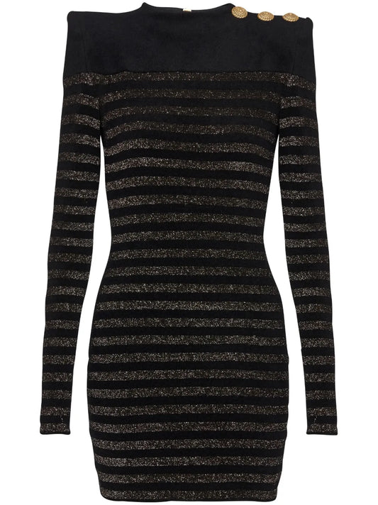Button-Detail Striped Minidress