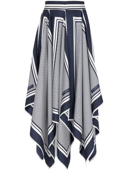 Monogram-Print Asymmetric Silk Skirt
