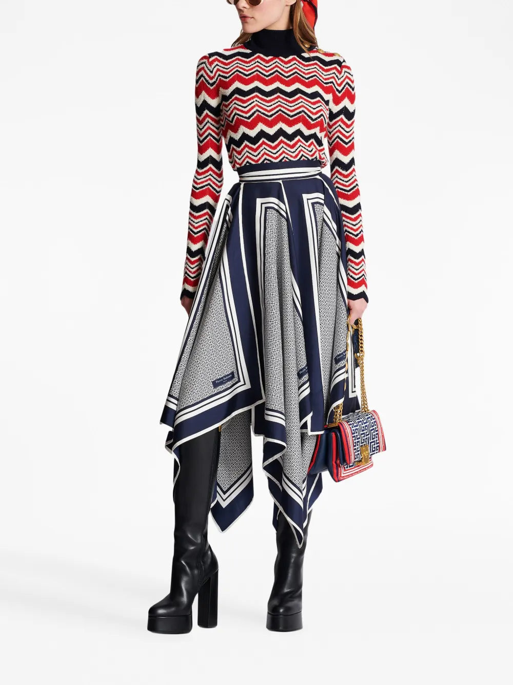 Monogram-Print Asymmetric Silk Skirt