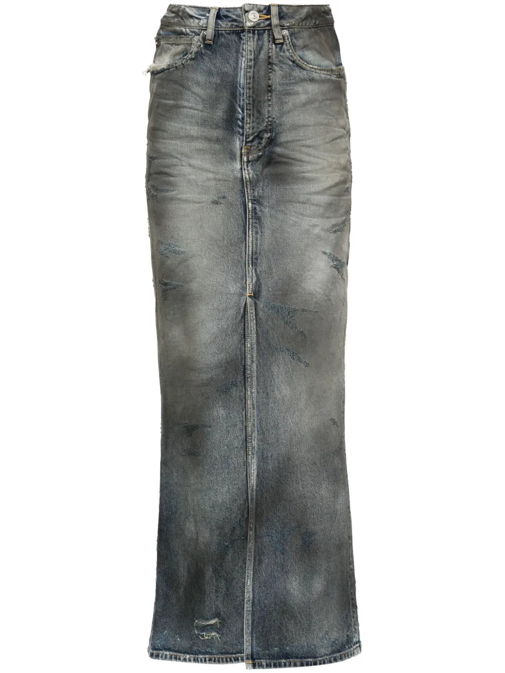 Distressed Denim Maxi Skirt