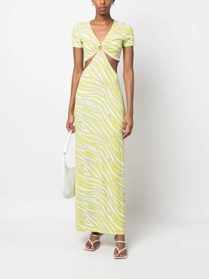 Zebra-Print Cut-Out Maxi Dress
