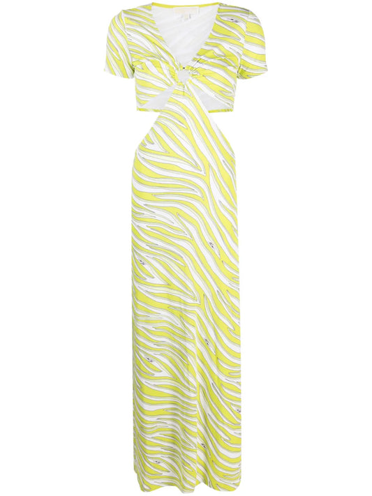 Zebra-Print Cut-Out Maxi Dress