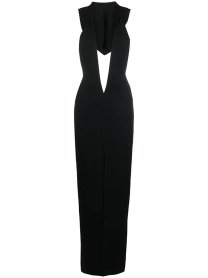 V-Neck Hooded Gown