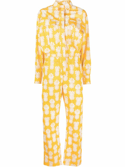 Aviator Pineapple-Print Cotton Jumpsuit