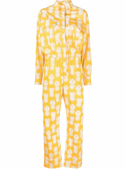 Aviator Pineapple-Print Cotton Jumpsuit