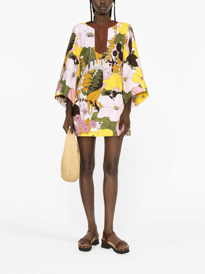 The Kaftan Mini Floral-Print Dress