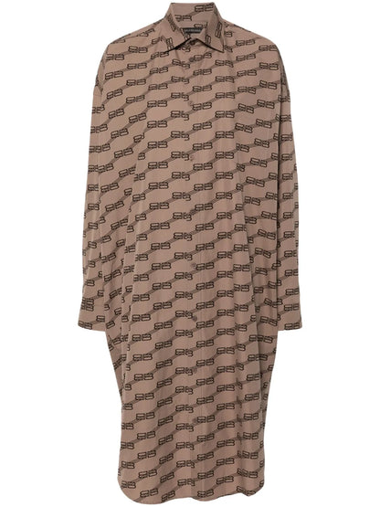Monogram-Print Long-Sleeve Shirtdress