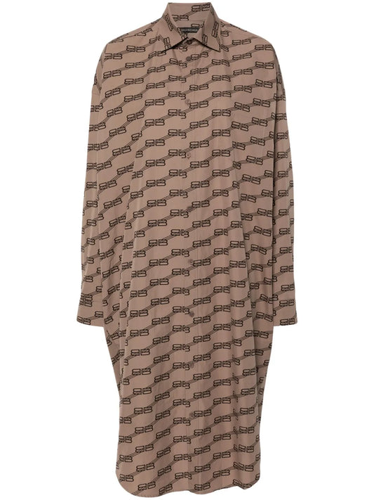 Monogram-Print Long-Sleeve Shirtdress