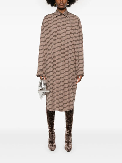 Monogram-Print Long-Sleeve Shirtdress