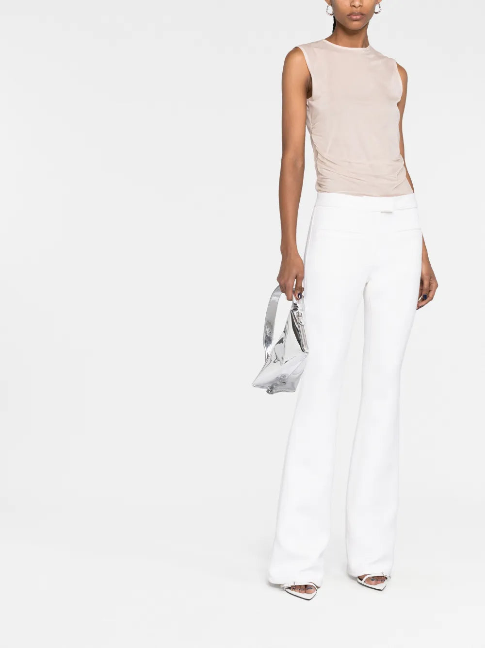Crepe-Texture Bootcut Trousers