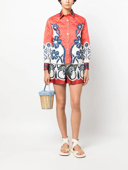 Palmetto-Print Silk Shorts
