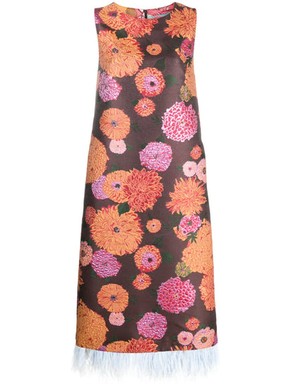Column Floral-Jacquard Midi Dress