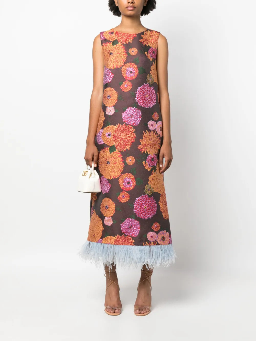 Column Floral-Jacquard Midi Dress
