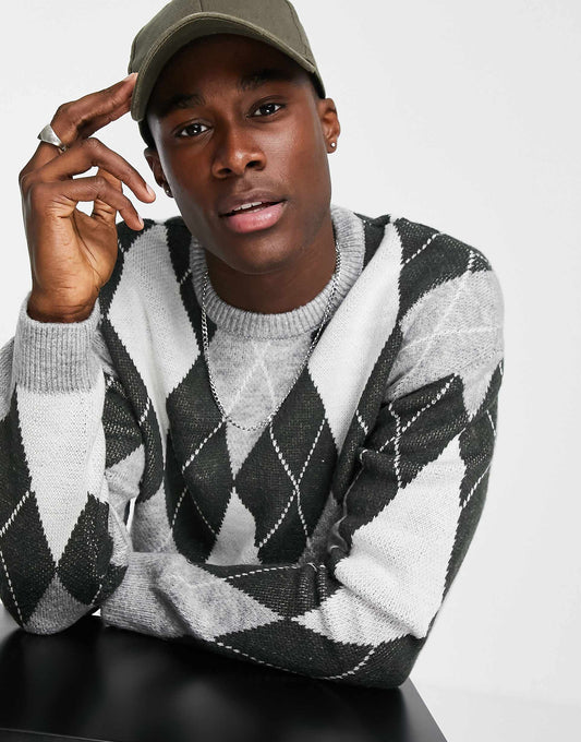 Knitted Jumper With Argyle Pattern