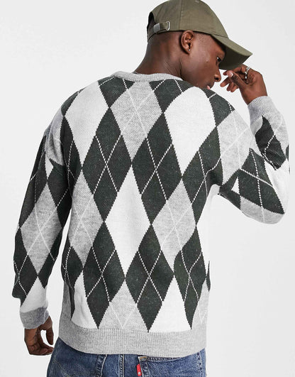 Knitted Jumper With Argyle Pattern