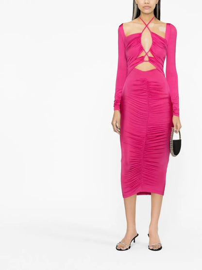 Cut-Out Lace-Up Midi Dress