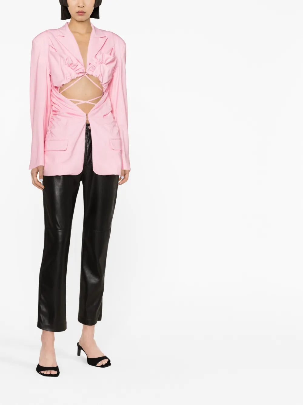 Gathered Cut-Out Wool Blazer