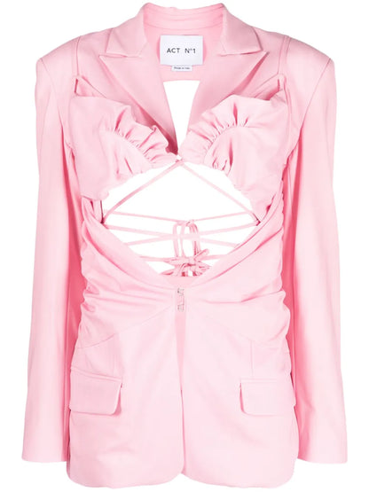 Gathered Cut-Out Wool Blazer