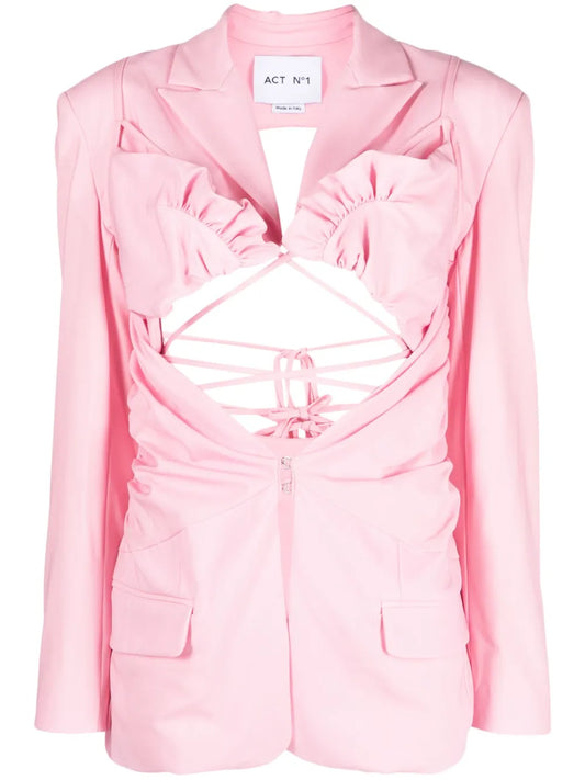 Gathered Cut-Out Wool Blazer