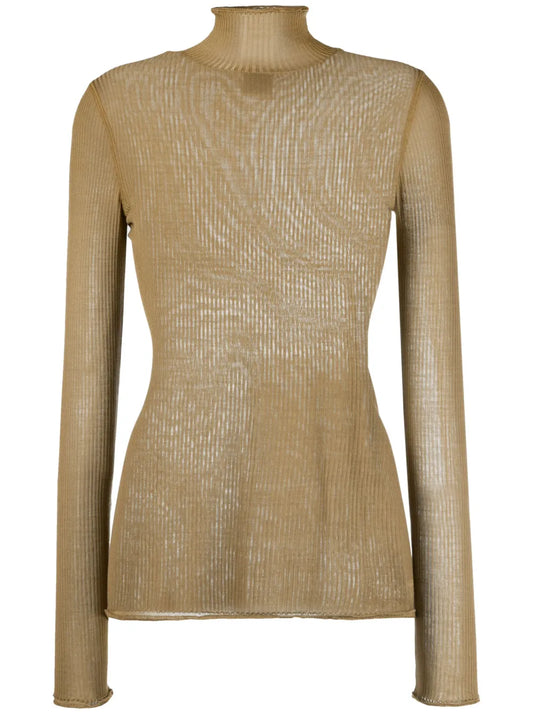 Semi-Sheer Ribbed Silk Jumper