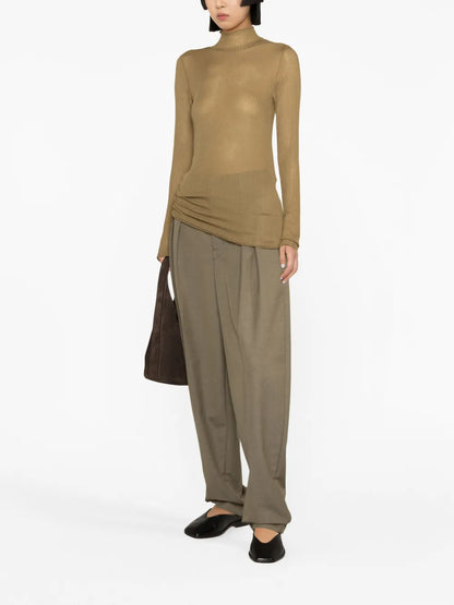 Semi-Sheer Ribbed Silk Jumper